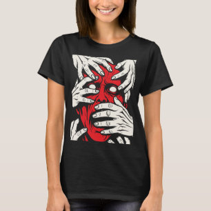 Hands Covering Face Horror Red Demon Art T-Shirt