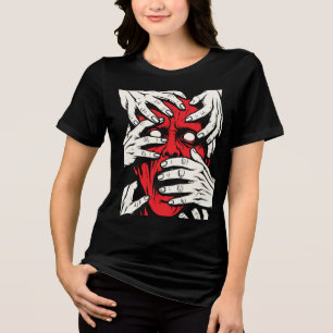 Hands Covering Face Horror Red Demon Art Tri-Blend Shirt