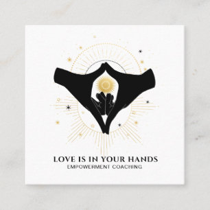 *~* Hands Heart Black Gold Sun Cosmic Energy Square Business Card