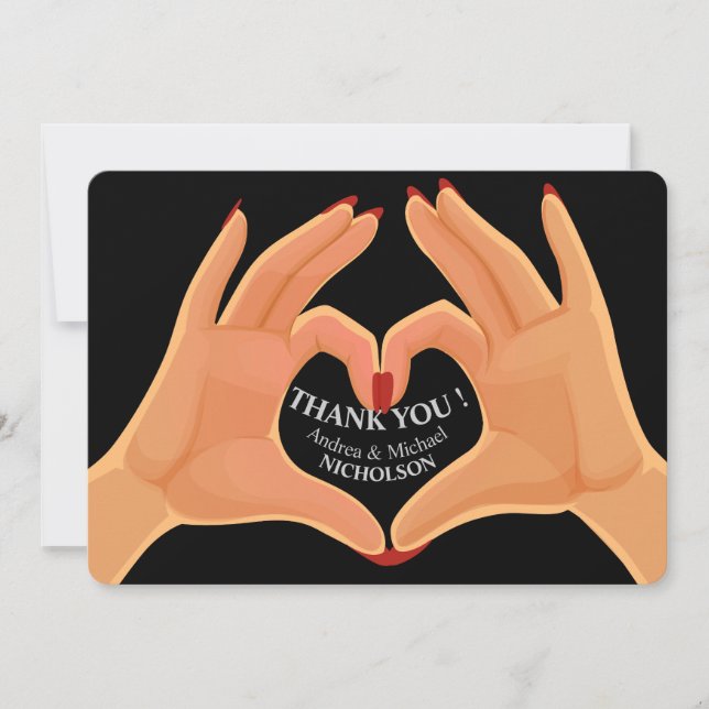 Hands Heart Love Sign Modern Thank You Card (Front)