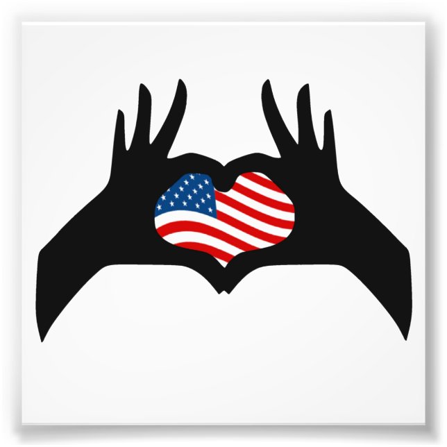Hands Heart Symbol United States American Flag Photo Print (Front)