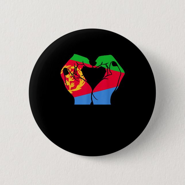 Hands Heart With Eritrean Flag 6 Cm Round Badge (Front)