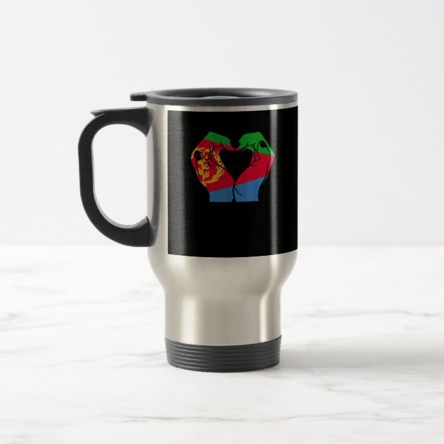 Hands Heart With Eritrean Flag Travel Mug (Left)
