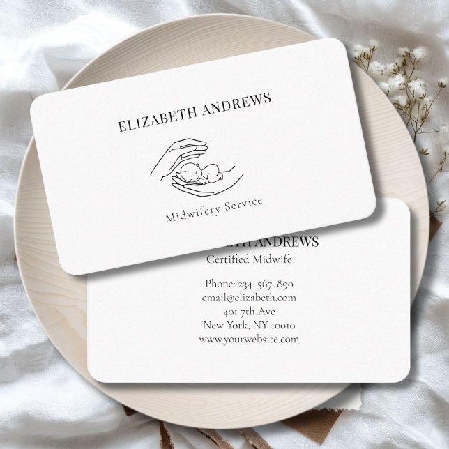 Hands holding a baby-simpel-modern business card (Hands holding A Baby - Line Art Illustration  White Business Card)