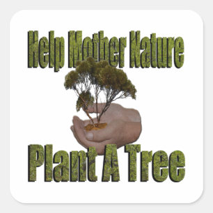Hands Holding A Growing Tree, Help Nature, Square Sticker