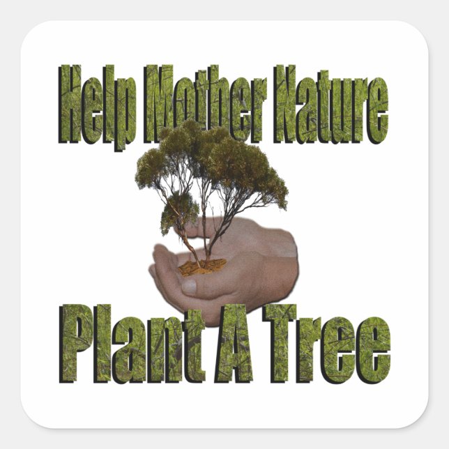Hands Holding A Growing Tree, Help Nature, Square Sticker (Front)