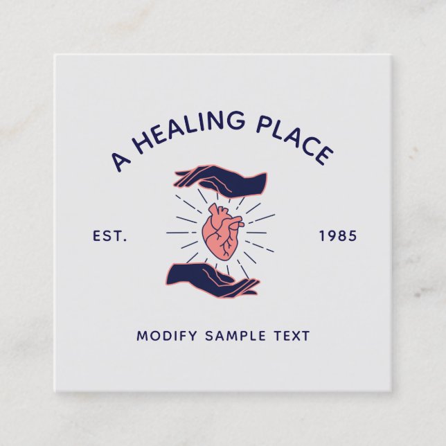 Hands Holding Human Heart Square Business Card (Front)