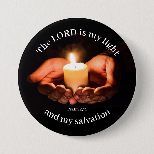 Hands Holding Lighted Candle with Bible message  7.5 Cm Round Badge (Front)