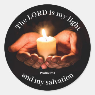 Hands Holding Lighted Candle with Bible message Cl Classic Round Sticker