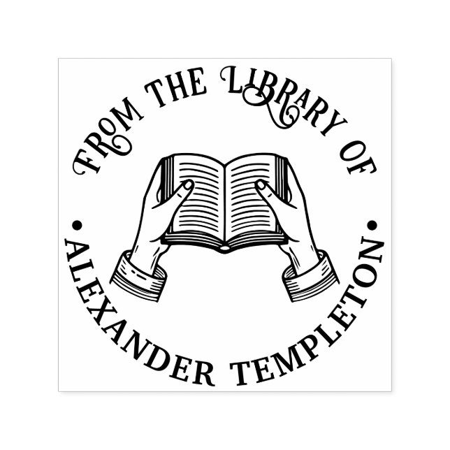 Hands Holding Open Book #1P Library Book Name Self-inking Stamp (Design)