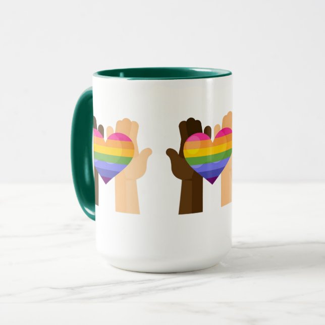 Hands Holding Rainbow Heart  Mug (Front Left)