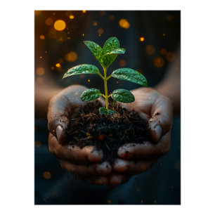 Hands Holding Seedling Growth Hope Art Poster