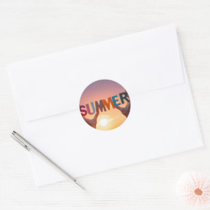 Hands Holding Summer Text  Classic Round Sticker