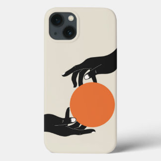 Hands holding the sun. Retro design iPhone 13 Case