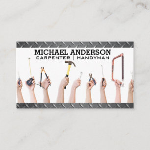 Hands Holding Tools   Carpentry Construction Business Card