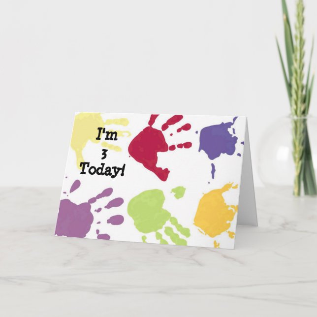 Hands I'm 3 Today Birthday Card (Front)