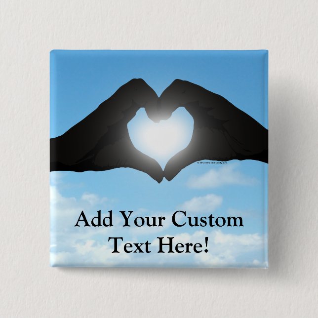 Hands in Heart Shape Silhouette on Blue Sky 15 Cm Square Badge (Front)