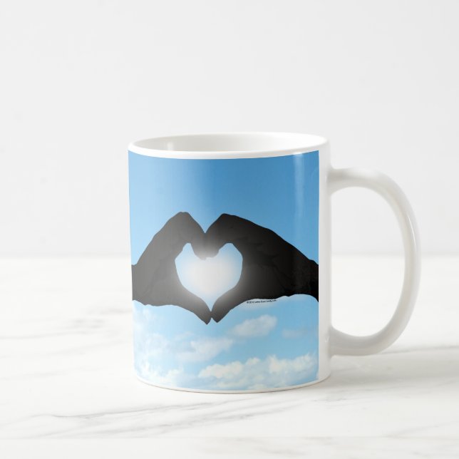 Hands in Heart Shape Silhouette on Blue Sky Coffee Mug (Right)