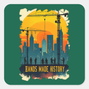 Hands Made History Worker Labor Day Vintage Design Square Sticker