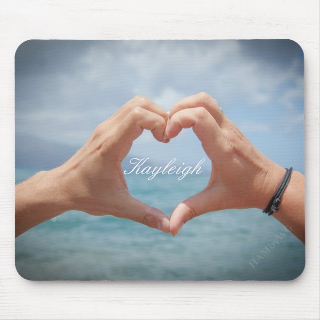 Hands making a heart mousepad- light background mouse mat (Front)