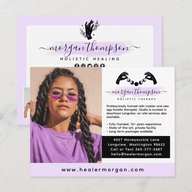 Hands & Moon Phase Massage Reiki Logo Marketing Postcard (Front/Back)