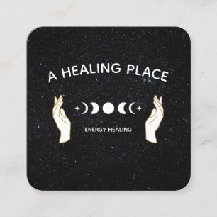Hands Moon Phases Universe Stars Square Business Card