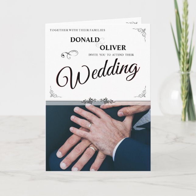 Hands Of A Gay Wedding Couple With Rings Announcement (Front)