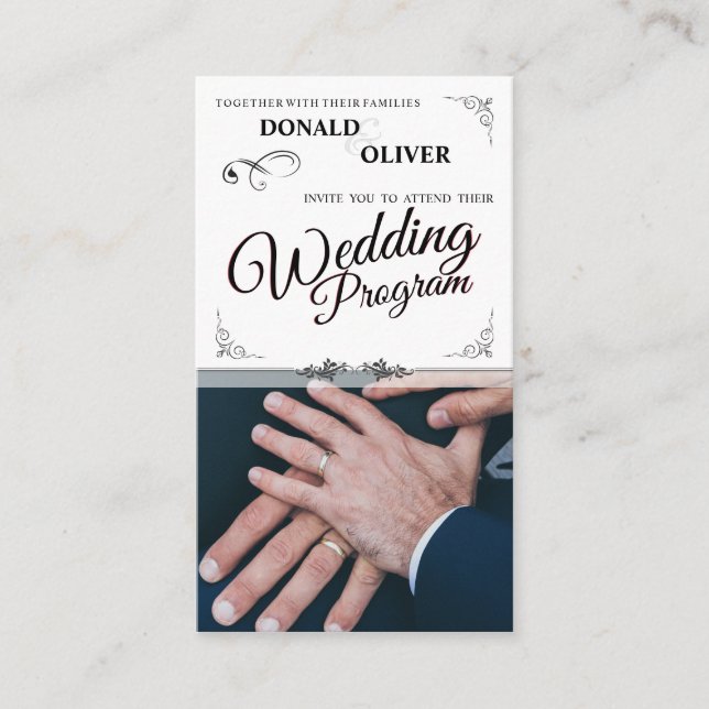 Hands of a Gay Wedding Couple with Rings Enclosure Card (Front)