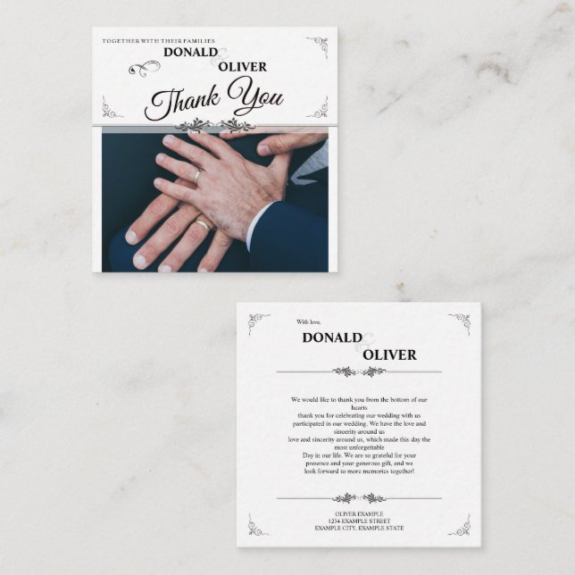 Hands of a Gay Wedding Couple with Rings Enclosure Card (Front/Back)