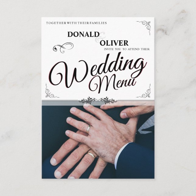 Hands of a Gay Wedding Couple with Rings Enclosure Card (Front)