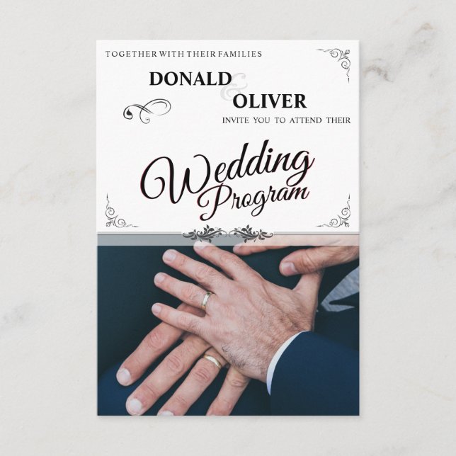 Hands of a Gay Wedding Couple with Rings Enclosure Card (Front)