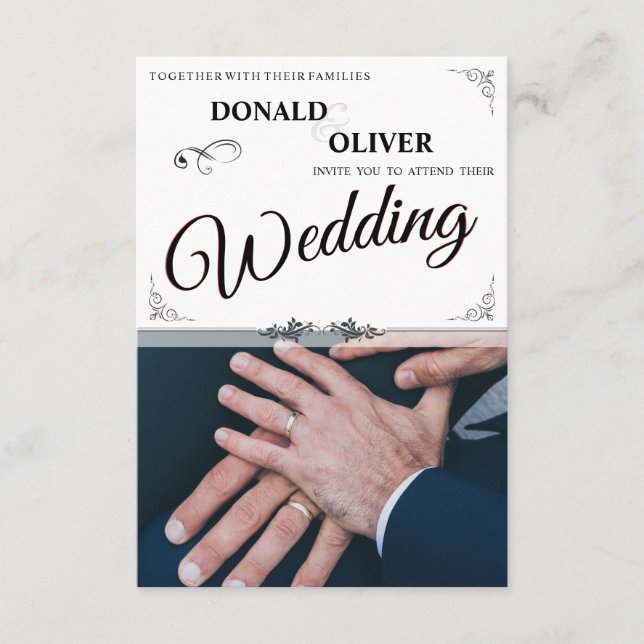 Hands of a Gay Wedding Couple with Rings Enclosure Card (Front)