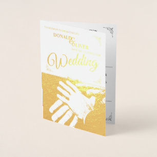 Hands of a Gay Wedding Couple with Rings Foil Card