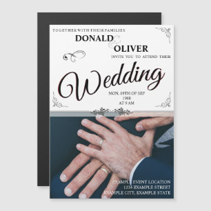 Hands of a Gay Wedding Couple with Rings Magnetic Invitation