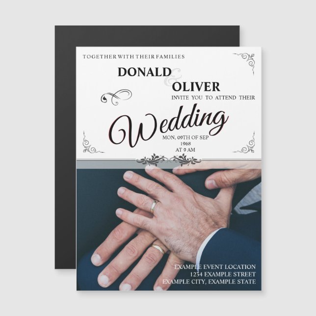 Hands of a Gay Wedding Couple with Rings Magnetic Invitation (Front/Back)
