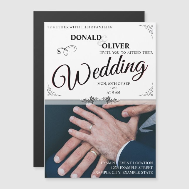 Hands of a Gay Wedding Couple with Rings Magnetic Invitation (Front/Back)