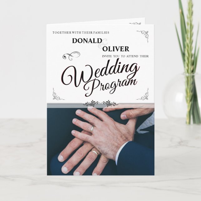 Hands Of A Gay Wedding Couple With Rings Program Card (Front)