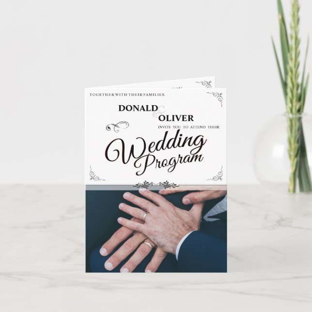 Hands Of A Gay Wedding Couple With Rings Program Thank You Card (Front)