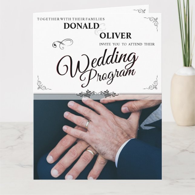 Hands of a Gay Wedding Couple with Rings Thank You Card (Front)