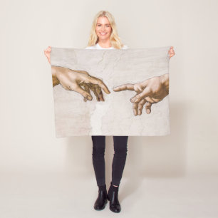 Hands of God the Father and Adam by Michelangelo Fleece Blanket