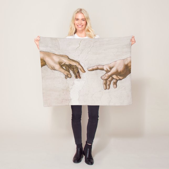 Hands of God the Father and Adam by Michelangelo Fleece Blanket (In Situ)