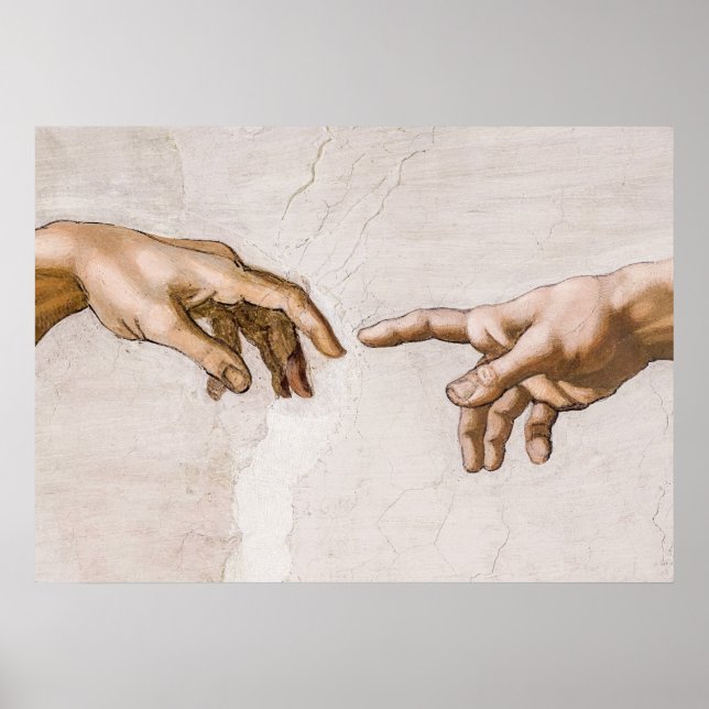 Hands of God the Father and Adam by Michelangelo Poster (Front)