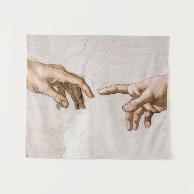 Hands of God the Father and Adam by Michelangelo Tapestry (Front (Horizontal))
