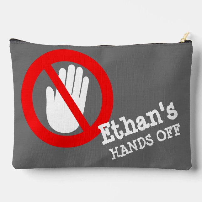 Hands off boys named sign pencil case or accessory pouch (Back)