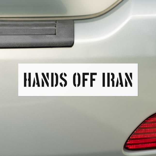 Hands Off Iran Anti-Trump Anti-War Bumper Sticker (On Car)
