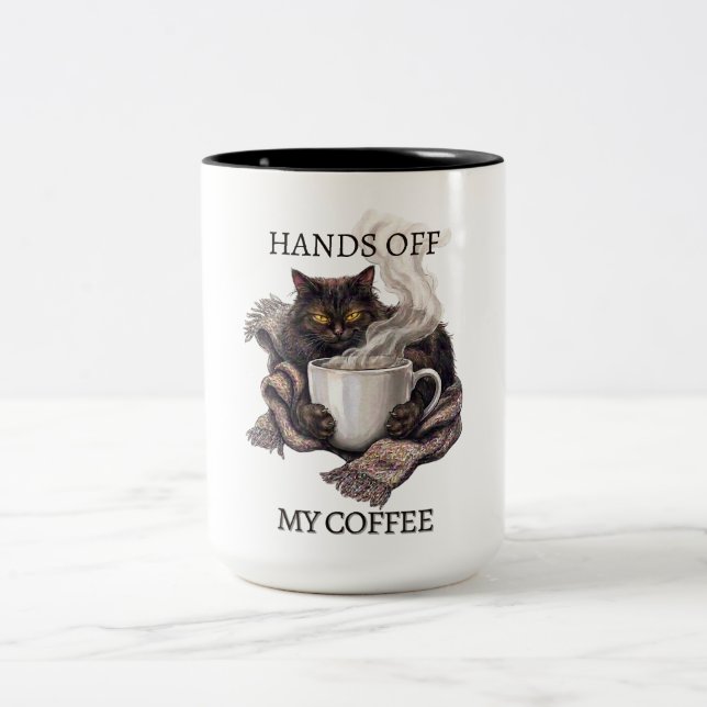Hands Off My Coffee Funny Tired Cat Mug (Center)