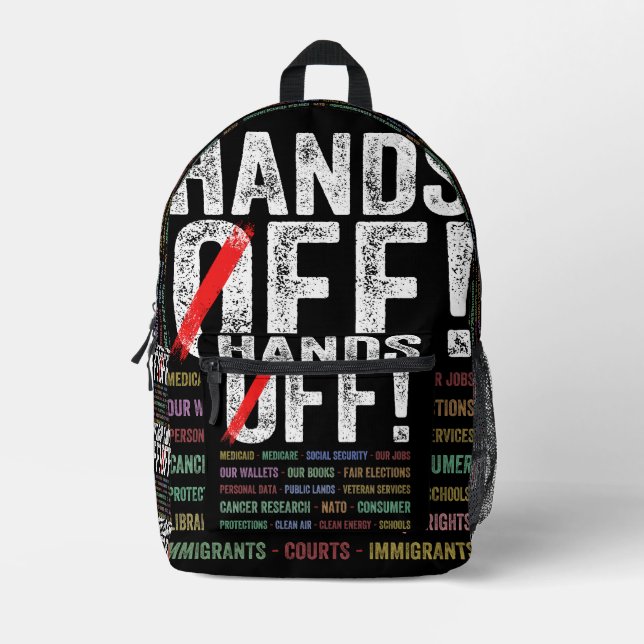 Hands Off Protest Printed Backpack (Front)