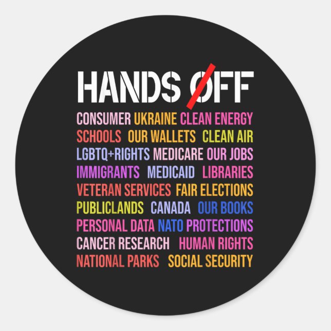 Hands Off Protest Saturday April 5 Men Women 9  Classic Round Sticker (Front)