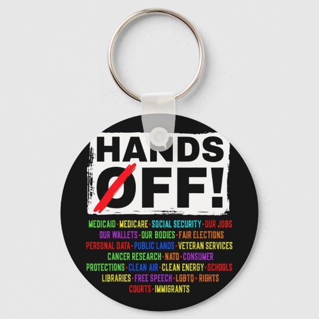 Hands Off Social Security Protest Resist Save Demo Key Ring (Front)