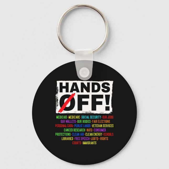 Hands Off Social Security Protest Resist Save Demo Key Ring (Front)